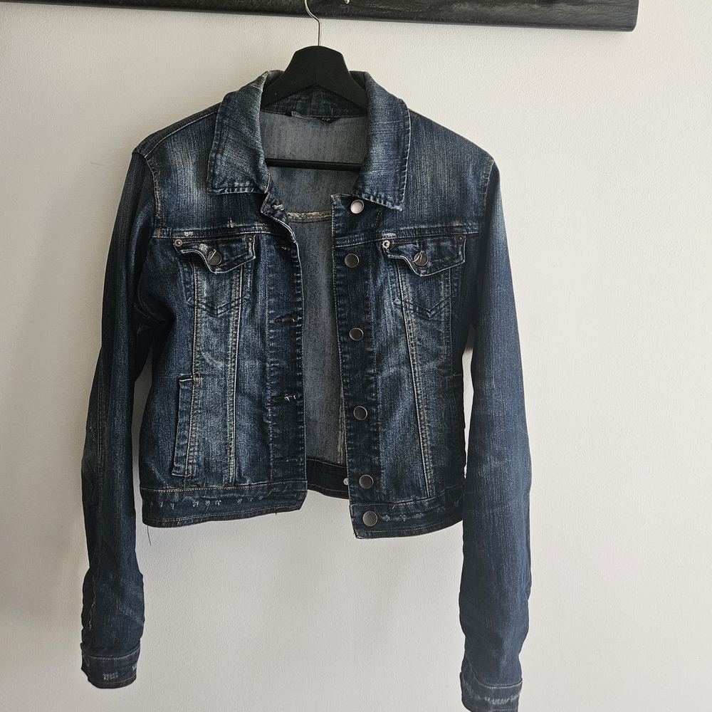 Bluenotes Distressed Dark Wash Cropped Stretch Jean Jacket
